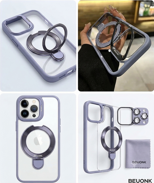 BEUONK Crystal Clear MagSafe Case with Ring Kickstand and Camera lens