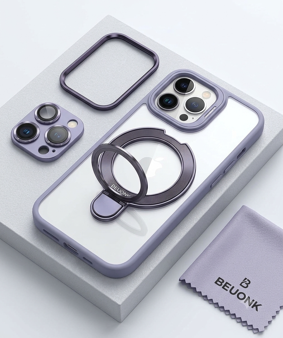 BEUONK Crystal Clear MagSafe Case - complete bundle with screen protector and kickstand