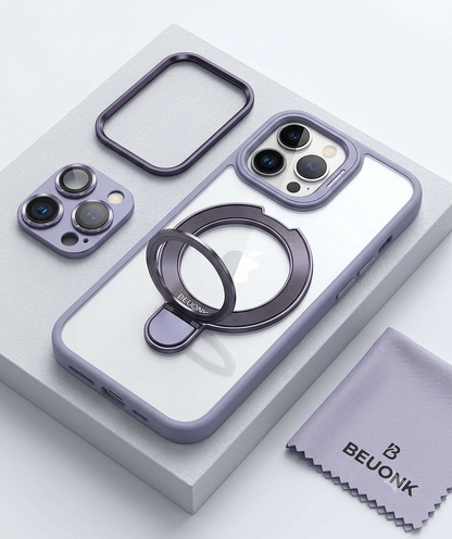 BEUONK Crystal Clear MagSafe Case - complete bundle with screen protector and kickstand
